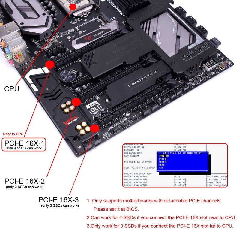 Cablecc Slimline Four SFF-8654 4X 4 NVME to PCIE Express 3.0 4.0 Raid Card VROC Raid0 Hyper Adapter - Image 3